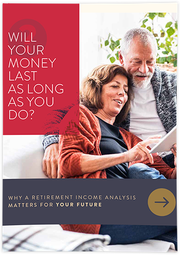money-last-csrp The cover photo of the whitepaper "Will Your Money Last as Long as You Do?" The main photo is a man and a woman sitting together on a couch and looking at a tablet.